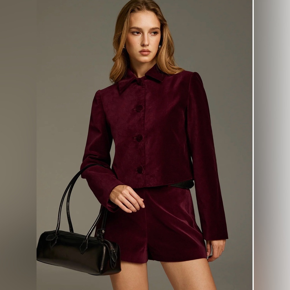 Commense Velvet Button-Front Jacket Burgundy(Jacket only)